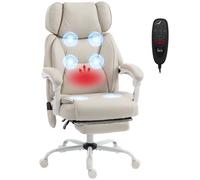 HOMCOM Silla de Oficina con Masaje Vibratorio 6 Puntos Calor Lumbar, Crema