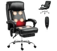 HOMCOM Silla de Oficina con Masaje y Calor, Respaldo Alto Reclinable, Reposapiés, Altura Ajustable y Ruedas Giratorias, Negra