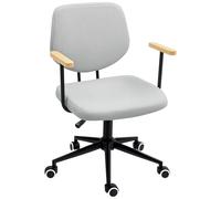 HOMCOM Silla de Oficina con Reposabrazos de Madera y Altura Regulable Silla Giratoria para Escritorio Estudio Dormitorio Soporta 120 kg Gris