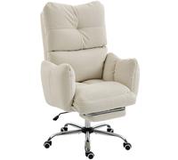 HOMCOM Silla de oficina con reposapiés, silla ergonómica para gaming y ordenador, tejido de flanela blanco nieve, acolchado grueso