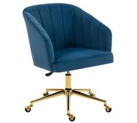 HOMCOM Silla de Oficina con Ruedas de Terciopelo con Respaldo Acolchado Altura Ajustable Espuma Alta Resiliencia Azul