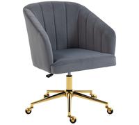 HOMCOM Silla de Oficina con Ruedas de Terciopelo con Respaldo Acolchado Altura Ajustable Espuma Alta Resiliencia Gris