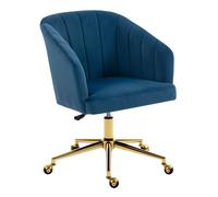 Homcom Silla De Oficina De Terciopelo Con Ruedas Altura Ajustable Azul