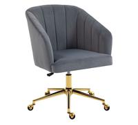 HOMCOM Silla de Oficina con Ruedas, Silla de Escritorio de Terciopelo con Respaldo Acolchado con Costuras, Asiento Ancho, Altura Ajustable, Espuma de Alta Resiliencia, para Casa, Oficina, Gris