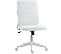 HOMCOM Silla de Oficina de Cuero de PU con función Mecedora, Altura Ajustable 97-107 cm, Silla de Escritorio giratoria con Respaldo Curvado y Asiento Acolchado, Blanco