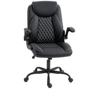 HOMCOM Silla de oficina ejecutiva con reposabrazos abatibles, silla de escritorio de piel sintética con cojín grueso, función de inclinación, altura ajustable para el hogar, color negro