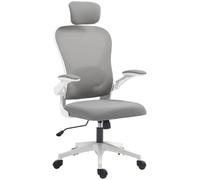 HOMCOM Silla de Oficina ejecutiva ergonómica Mesh Respaldo Alto Gris | Reposabrazos abatible, reposacabezas giratorio, soporte lumbar ajustable, para estudio en casa