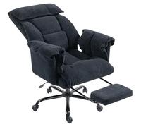 HOMCOM Silla de Oficina ejecutiva reclinable Terciopelo reposapiés Negro | Silla de oficina de espuma de alta resiliencia, respaldo alto plegable, reposabrazos acolchados, altura ajustable, ruedas