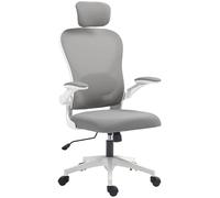 HOMCOM Silla de oficina ejecutiva, silla de escritorio ergonómica de malla con respaldo alto con reposabrazos abatible, reposacabezas giratorio, soporte lumbar ajustable, silla giratoria para