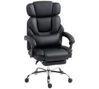 HOMCOM Silla de Oficina en Cuero PU con Reposapiés, Reposacabezas Ajustable y Soporte Lumbar, Negro