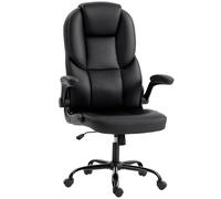 HOMCOM Silla de oficina ergonómica con reposabrazos abatibles acolchados y respaldo curvo alto transpirable, silla de escritorio acolchada giratoria de piel sintética, función balancín, altura