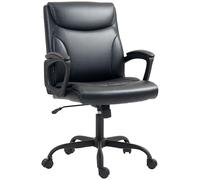 HOMCOM Silla de Oficina Ergonómica con Reposabrazos, Silla de Escritorio Giratoria con Altura Ajustable y Función Balancín, Sillón de Oficina de Piel sintética para Estudio, Negro