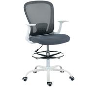 HOMCOM Silla de oficina ergonómica con reposapiés ajustable y reposabrazos abatibles, altura regulable, 59x62x99-119cm, gris