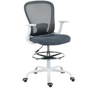 HOMCOM Silla de oficina ergonómica con reposapiés ajustable y reposabrazos elevables, Silla de dibujo con respaldo de malla, altura ajustable, reposabrazos altos, giratoria 360°, gris