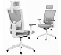 HOMCOM Silla de Oficina ergonómica con Soporte Lumbar dinámico 4D, reposabrazos 3D, reposacabezas y Altura Ajustables, Silla de Escritorio giratoria de Malla Transpirable con balancín, para el hogar