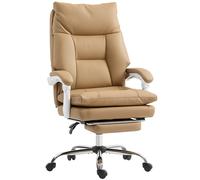 HOMCOM Silla de Oficina Ergonómica con Soporte Lumbar, Reposabrazos Abatible, Reposapiés Marrón Claro