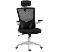 HOMCOM - Silla de oficina ergonómica con soporte lumbar, silla de oficina giratoria de 360°, altura ajustable, reposacabezas, reposabrazos abatibles, función basculante y ruedas, color negro