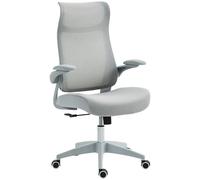 HOMCOM Silla de Oficina Ergonómica Giratoria, con Soporte Lumbar y Reposabrazos 3D Abatibles, Silla de Escritorio de Malla con Reposacabezas Integrado, Función Basculante, Altura Ajustable, Gris