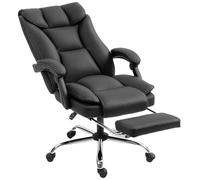 HOMCOM Silla de Oficina Ergonómica Reclinable 155° con Reposapiés, Silla de Escritorio de Piel de Fieltro Antirayaduras Fácil de Limpiar, Doble Acolchado, Reposabrazos Acolchados, Giratoria Ajustable