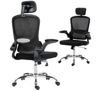 HOMCOM Silla de oficina ergonómica, respaldo alto de malla silla de escritorio de ordenador con reposacabezas ajustable y soporte lumbar, Flip-up apoyabrazos para la oficina en casa, Negro