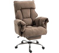 HOMCOM Silla de oficina ergonómica, respaldo reclinable, reposapiés, tela suave, Marrón claro