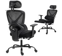 HOMCOM Silla de oficina ergonómica, silla de escritorio reclinable con reposapiés, soporte lumbar dinámico, reposabrazos 3D, reposacabezas y altura ajustables, giratoria, balancín, de malla