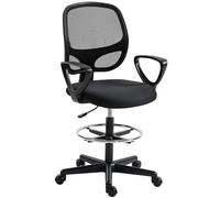 HOMCOM Silla de oficina ergonómica, silla de oficina con reposapiés y reposabrazos, silla de dibujo de malla, altura ajustable, soporte lumbar, giratorio 360°, para estudio de trabajo en casa, negro