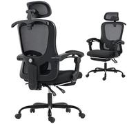 HOMCOM - Silla de oficina ergonómica, silla de oficina de malla, reposacabezas ajustable, altura ajustable, respaldo reclinable, soporte lumbar, función basculante, reposapies, giratorio 360°, negro
