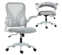 HOMCOM Silla de oficina ergonómica, silla de oficina de rejilla con respaldo abatible, reposabrazos abatibles, apoyo lumbar, función de inclinación y giro de 360°, gris claro