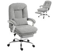 HOMCOM - Silla de oficina ergonómica, silla de oficina reclinable de terciopelo con soporte lumbar, altura ajustable, reposapiés, cojín grueso, trabajo giratorio 360° para ordenador, color gris claro