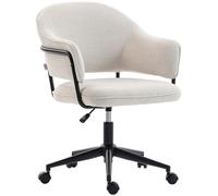 HOMCOM Silla de oficina ergonómica, silla de oficina regulable en altura, giratoria 360°, asiento y respaldo tapizados, tejido con aspecto de lino, para salón, dormitorio, despacho en casa, color