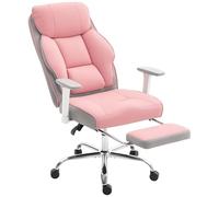 HOMCOM Silla de Oficina Ergonómica, Silla Ejecutiva con Reposapiés y Asiento Ancho, Piel de PU, Reclinable 135° con Reposacabezas, Reposabrazos y Ajuste de Altura, Ruedas Giratorias, 150 kg, Rosa