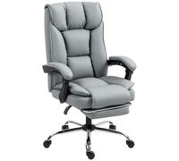 HOMCOM Silla de Oficina Ergonómica Sillón Reclinable con Reposapiés Altura Ajustable Giratoria 360° Gris Aosom España