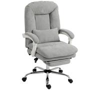 HOMCOM Silla de oficina ergonómica, sillón reclinable en terciopelo con soporte lumbar, altura ajustable, gris claro