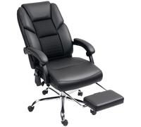 HOMCOM Silla de Oficina Masaje y Calefacción con Respaldo Reclinable y Reposapiés en Piel PU Negro Aosom España