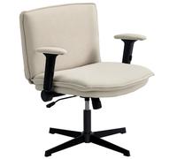 Homcom Silla De Oficina Piernas Cruzadas Con Reposabrazos Abatible Crema