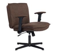 HOMCOM Silla de Oficina Piernas Cruzadas, Silla de Escritorio con Reposabrazos Abatible, Asiento Ancho de 63 cm, sin Ruedas, Altura Ajustable, Giratoria, Función Basculante, Tapizada en Lino, Marrón