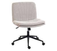 Homcom silla de oficina piernas cruzadas, silla de escritorio con asiento ancho, sin reposabrazos, ruedas, altura ajustable, giratoria, función basculante, tapizada en chenilla, 62x67x83-93 cm, beige