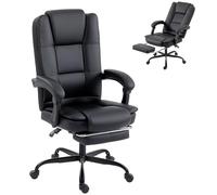 HOMCOM Silla de oficina presidencial ergonómica reclinable 150° con reposapiés, silla de escritorio giratoria de piel sintética, acolchado grueso, reposabrazos acolchados, respaldo alto, altura