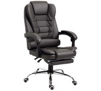 HOMCOM Silla de Oficina Reclinable con Reposapiés Altura Ajustable Café | Silla de EscritorioGiratoria, Tapizada en PU, con Reposabrazos, para Estudio