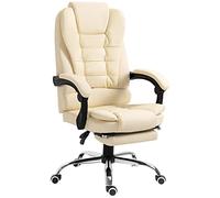 HOMCOM Silla de Oficina Reclinable con Reposapiés Altura Ajustable Crema