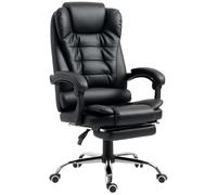 HOMCOM Silla de Oficina Reclinable con Reposapiés Altura Ajustable Negro | Silla de Escritorio Giratoria, Tapizada en PU, con Reposabrazos, para Estudio