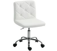 HOMCOM Silla de Oficina Regulable con Revestimiento a Botones, en Piel PU, Espuma y Acero, 44x50x78-88 cm, Blanco Aosom España