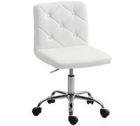 HOMCOM Silla de Oficina Regulable en Altura con tapicería de Botones y Ruedas giratorias, Silla de Escritorio de Cuero de PU, Espuma y Acero, 44x50x78-88 cm, Blanco
