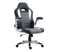 HOMCOM Silla de Oficina Ergonómica Ajustable en Altura Reposabrazos Abatibles con 5 Ruedas Cuero Sintético PU Carga 120 kg Gris Aosom España