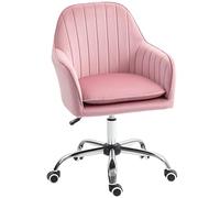 HOMCOM Silla de Oficina, Silla de Escritorio Giratoria, Silla de Tejido Aterciopelado con Altura Ajustable y Ruedas Giratorias para el Hogar, Trabajo y Estudio, Rosa Oscuro