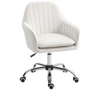 HOMCOM Silla de Oficina, Silla de Escritorio Giratoria, Silla de Tejido Aterciopelado con Altura Ajustable y Ruedas Giratorias para el Hogar, Trabajo y Estudio, Blanco Crema