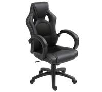 HOMCOM Silla de Oficina Silla Estudio con Función Basculante Altura Ajustable y Respaldo Alto Tapizado en Cuero PU y Malla Transpirable 71x61x108-118 cm Negro