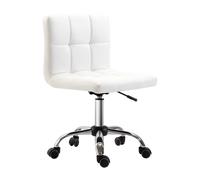 HOMCOM Silla de Oficina, Silla Giratoria, Piel Sintética, Estructura de Acero, 5 Ruedas, Acolchada, Blanco