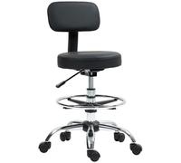 HOMCOM Silla de Oficina, Sillón Giratorio Compacto, Ajustable en Altura, con Reposapiés, Giro de 360°, Cuero Sintético, Metal, Negro